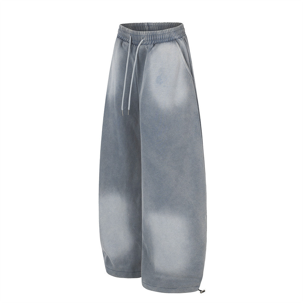 Wide-Leg Sweatpants with Acid Wash Finish and Letter Print