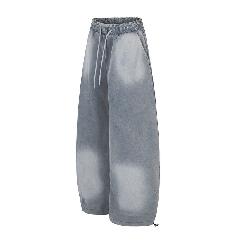 Wide-Leg Sweatpants with Acid Wash Finish and Letter Print
