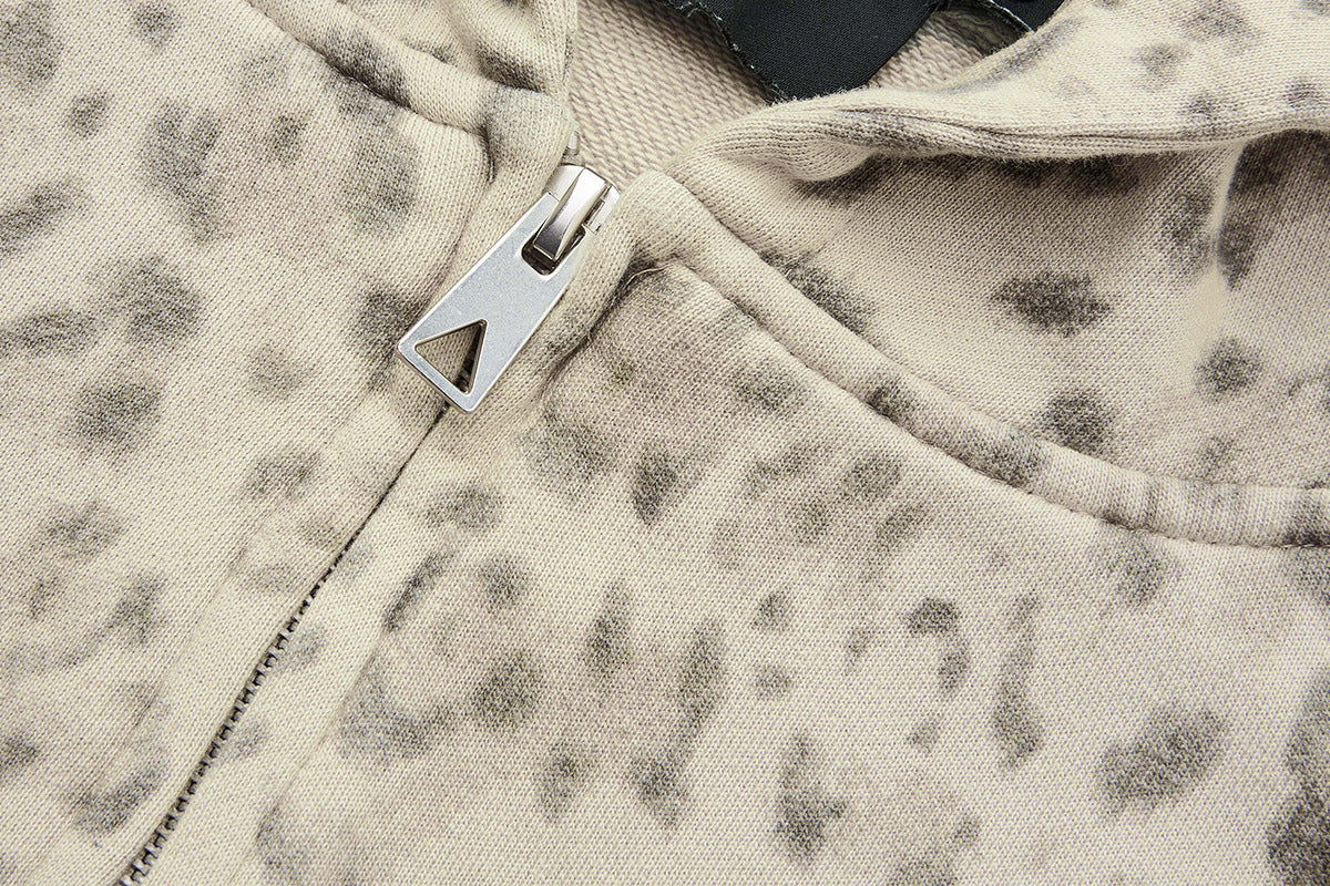Sweat à capuche zippé léopard – Cardigan oversize streetwear américain