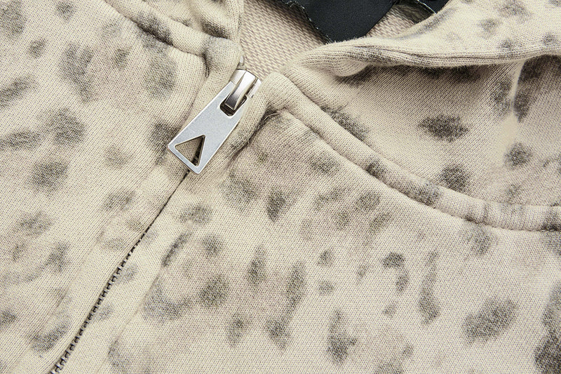 Sweat à capuche zippé léopard – Cardigan oversize streetwear américain