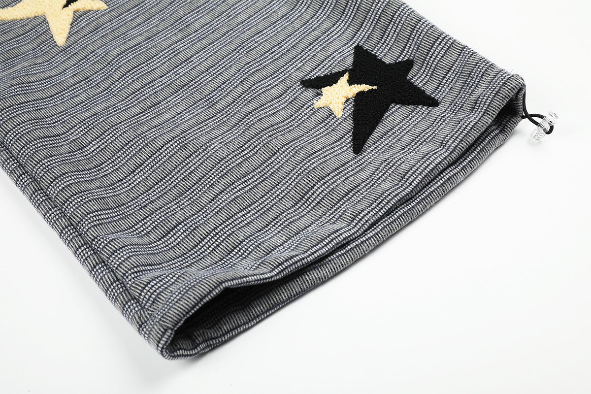 Wide-Leg Striped Sweatpants with Star Embroidery – Relaxed Fit Knit Pants