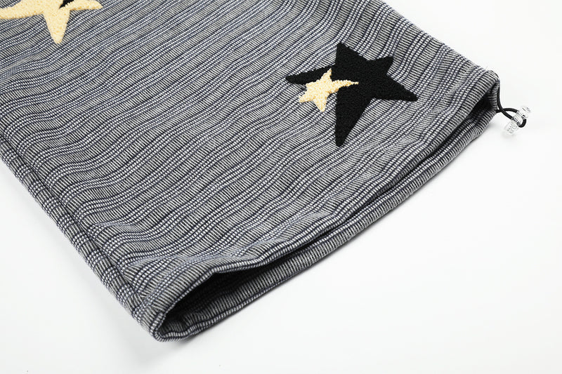 Wide-Leg Striped Sweatpants with Star Embroidery – Relaxed Fit Knit Pants
