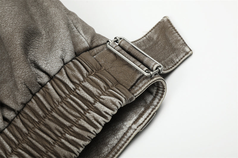 Men's Distressed Bomber Jacket with Faux Fur Collar – Padded Stand-Collar