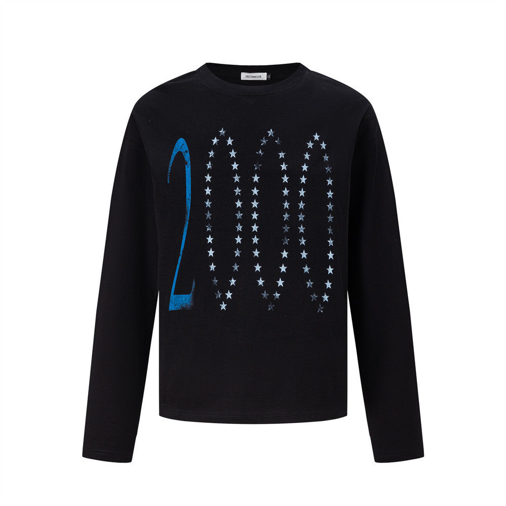 Long-Sleeve Star Print T-Shirt – Relaxed Fit Crew Neck Top