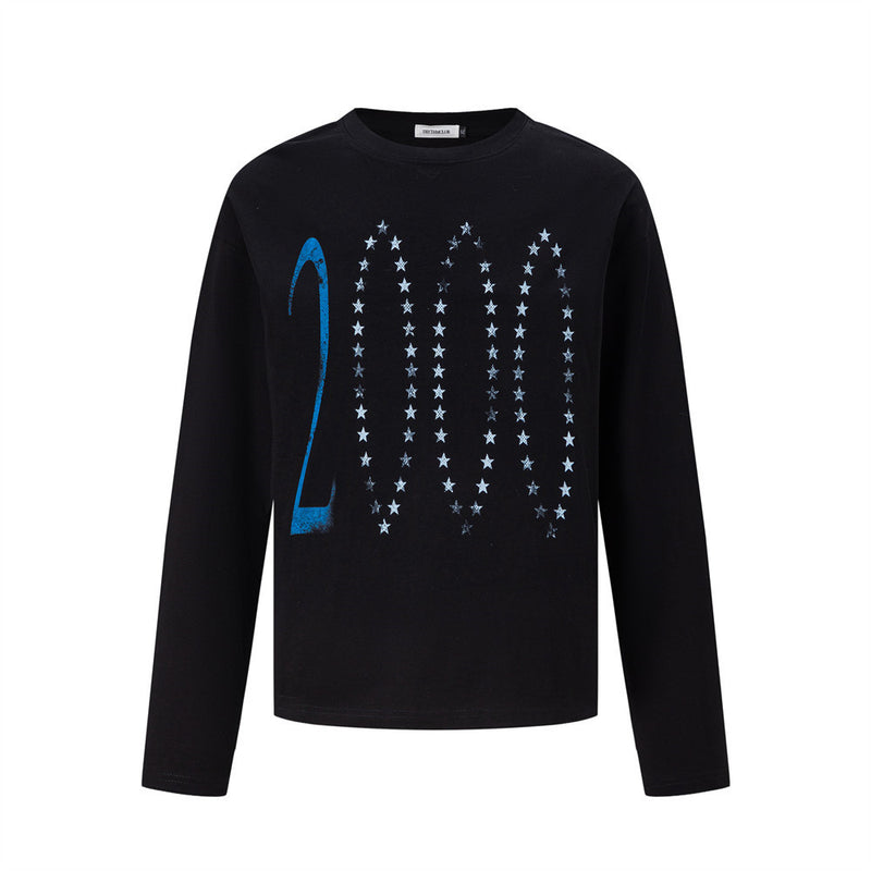 Long-Sleeve Star Print T-Shirt – Relaxed Fit Crew Neck Top