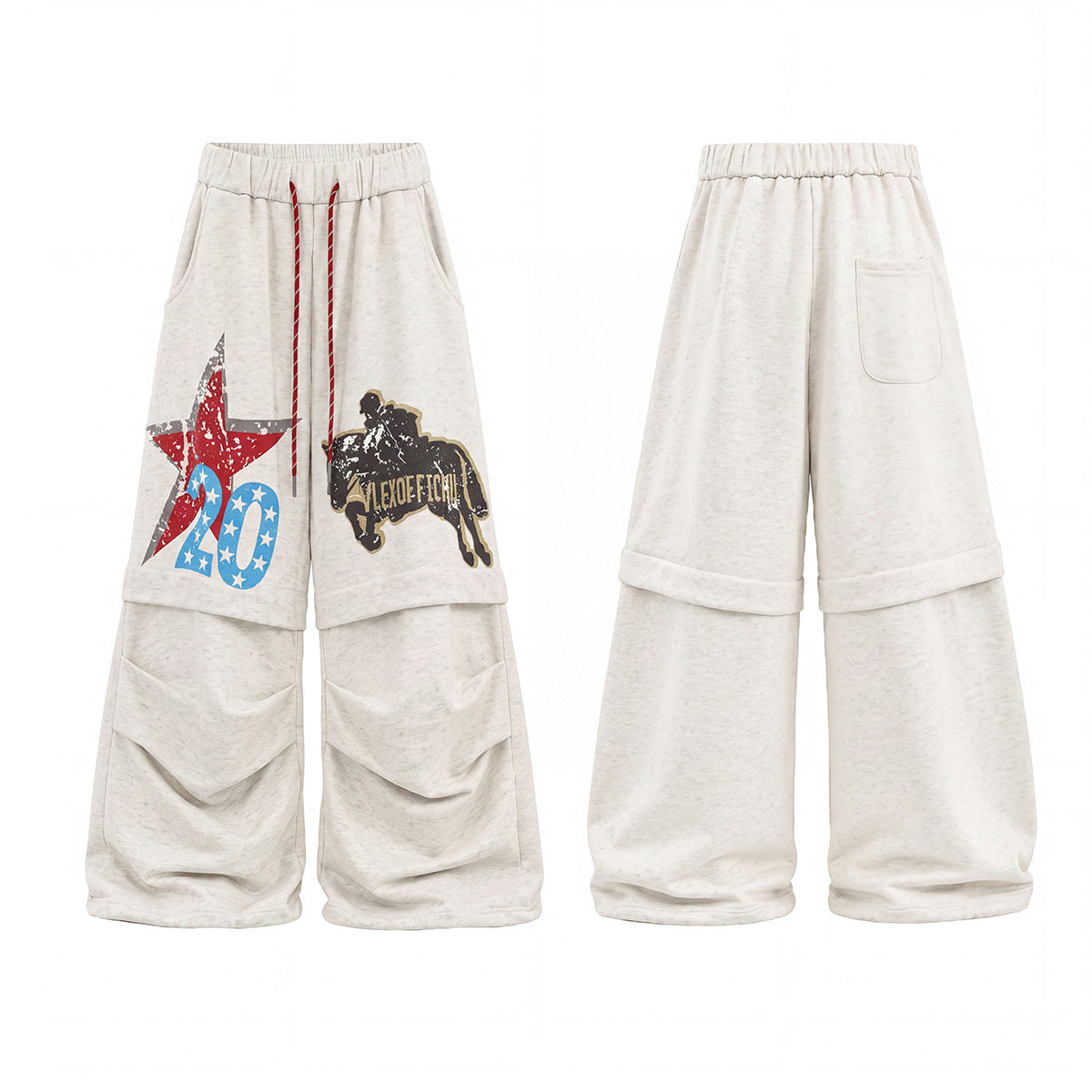 スター＆ライダーグラフィックプリント ワイドレッグスウェットパンツ – リラックスフィットのストリートウェア
