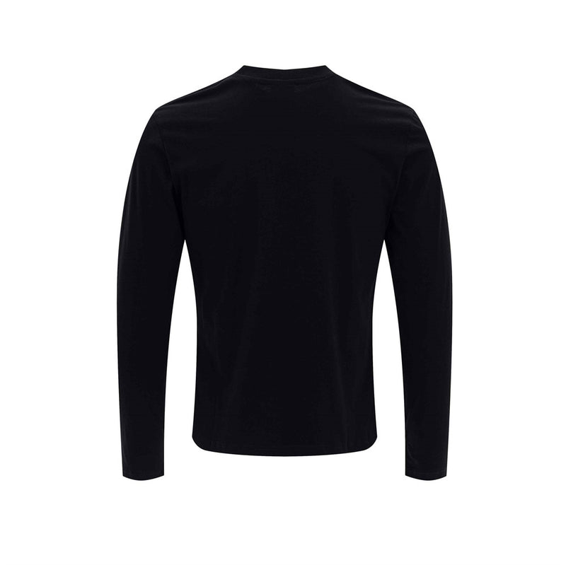 Black long sleeve T-shirt back view with plain solid finish