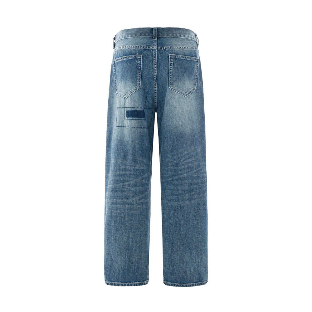 Vaqueros de hombre vintage de pierna ancha con patchwork y salpicaduras de pintura