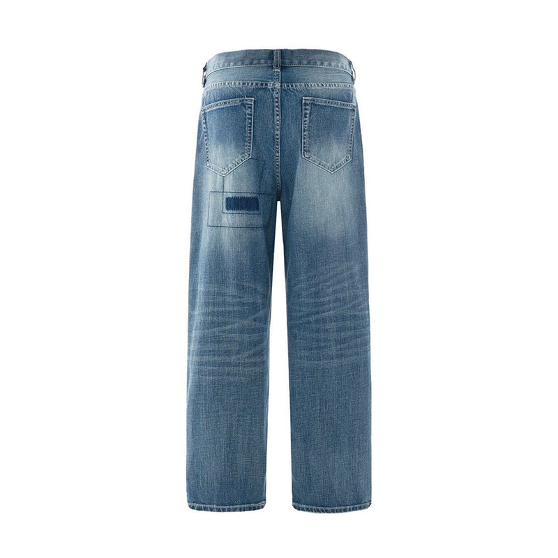 Vaqueros de hombre vintage de pierna ancha con patchwork y salpicaduras de pintura