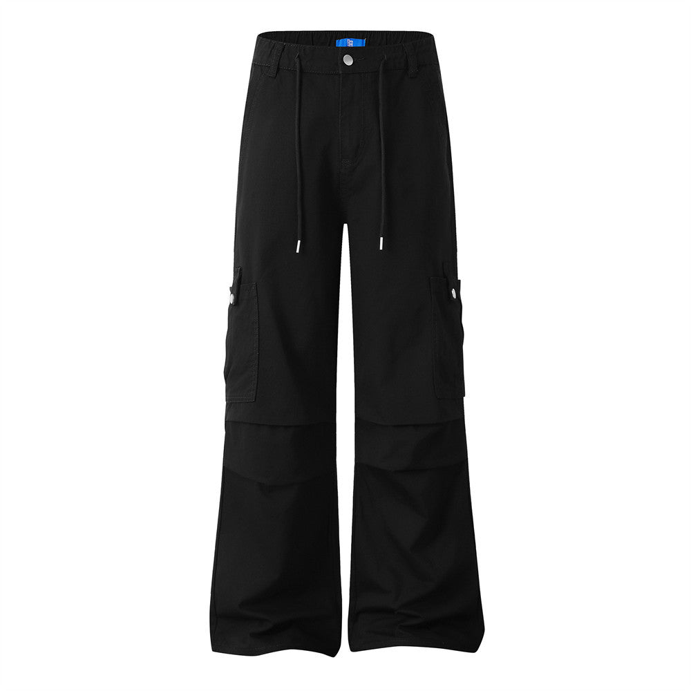 Men's Baggy Cargo Pants – Wide Leg Drawstring Parachute Trousers with