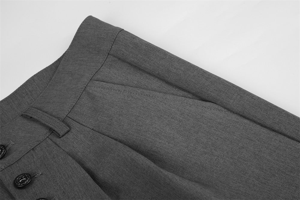 Wide-Leg Pleated Dress Pants with Metal Button Fly