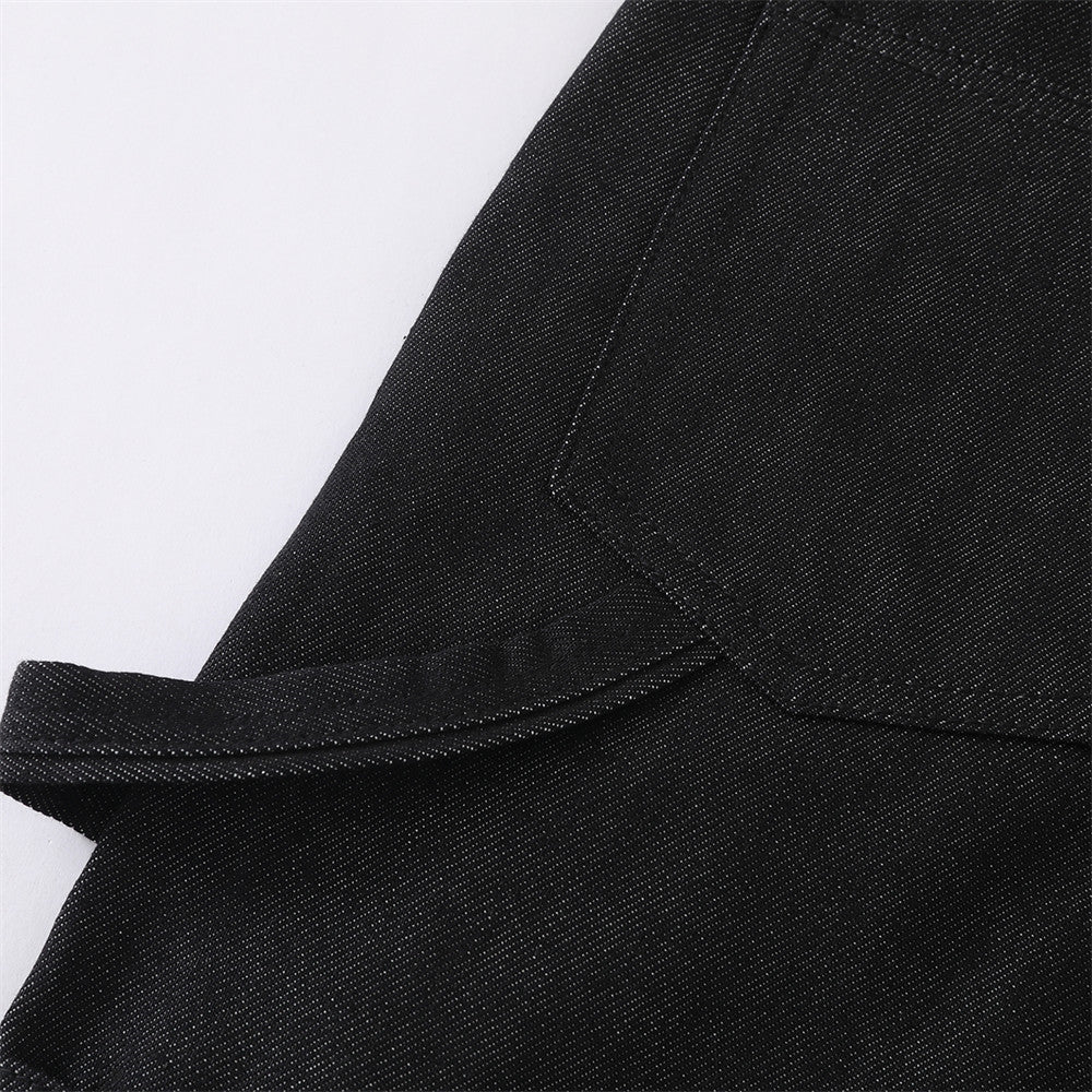 Black Baggy Flare Cargo Jeans – Wide Leg Denim with Rivet & Patch Detail