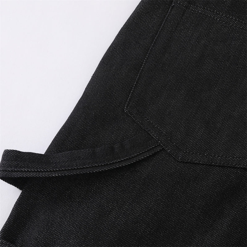 Black Baggy Flare Cargo Jeans – Wide Leg Denim with Rivet & Patch Detail