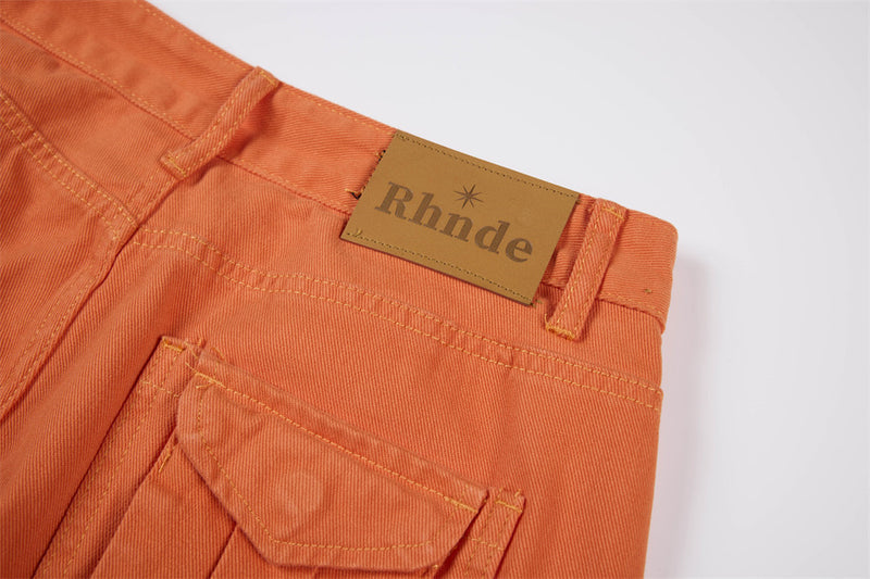 Wide-Leg Cargo Pants – Relaxed Fit Multi-Pocket Straight Trousers in Orange