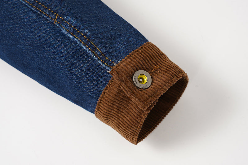 Veste en jean homme délavée avec col et poignets en velours côtelé