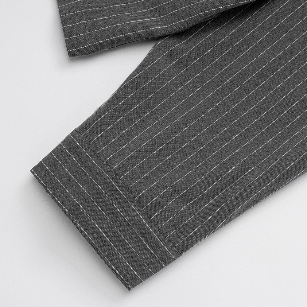 Oversized Pinstripe Long-Sleeve Shirt with Detachable Tie – Relaxed Fit