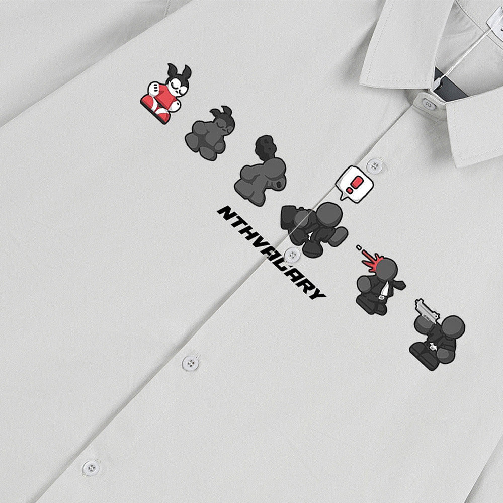 Men's Short Sleeve Shirt – Cartoon Character Print Oversized Button-Up