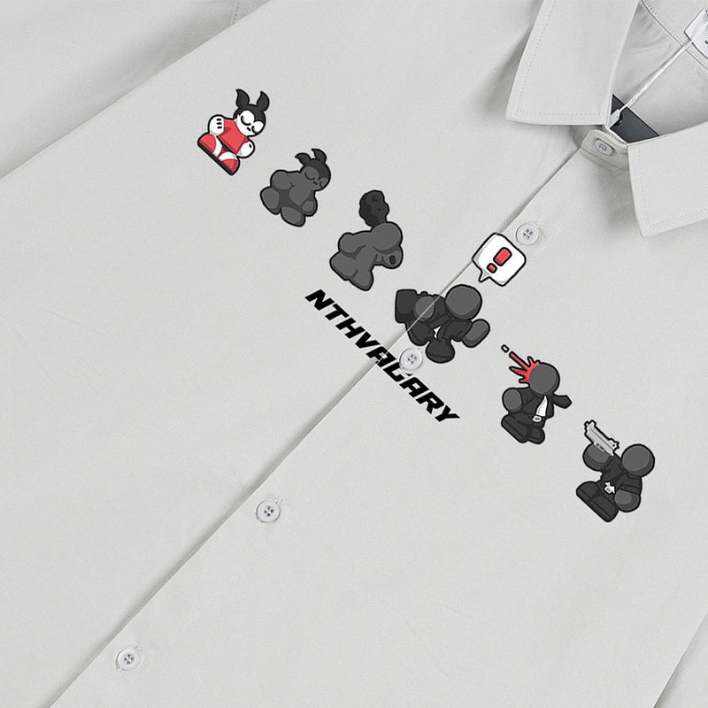 Men's Short Sleeve Shirt – Cartoon Character Print Oversized Button-Up