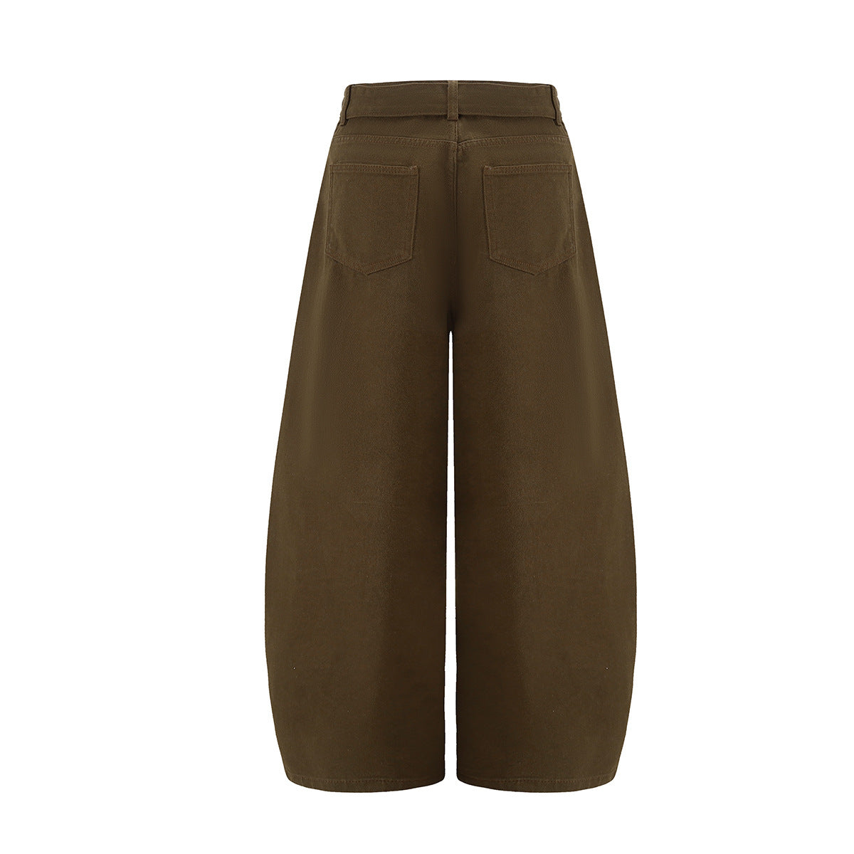 Wide-Leg Barrel Pants with Belt Strap, Pleated High-Waist Washed Casual Trousers