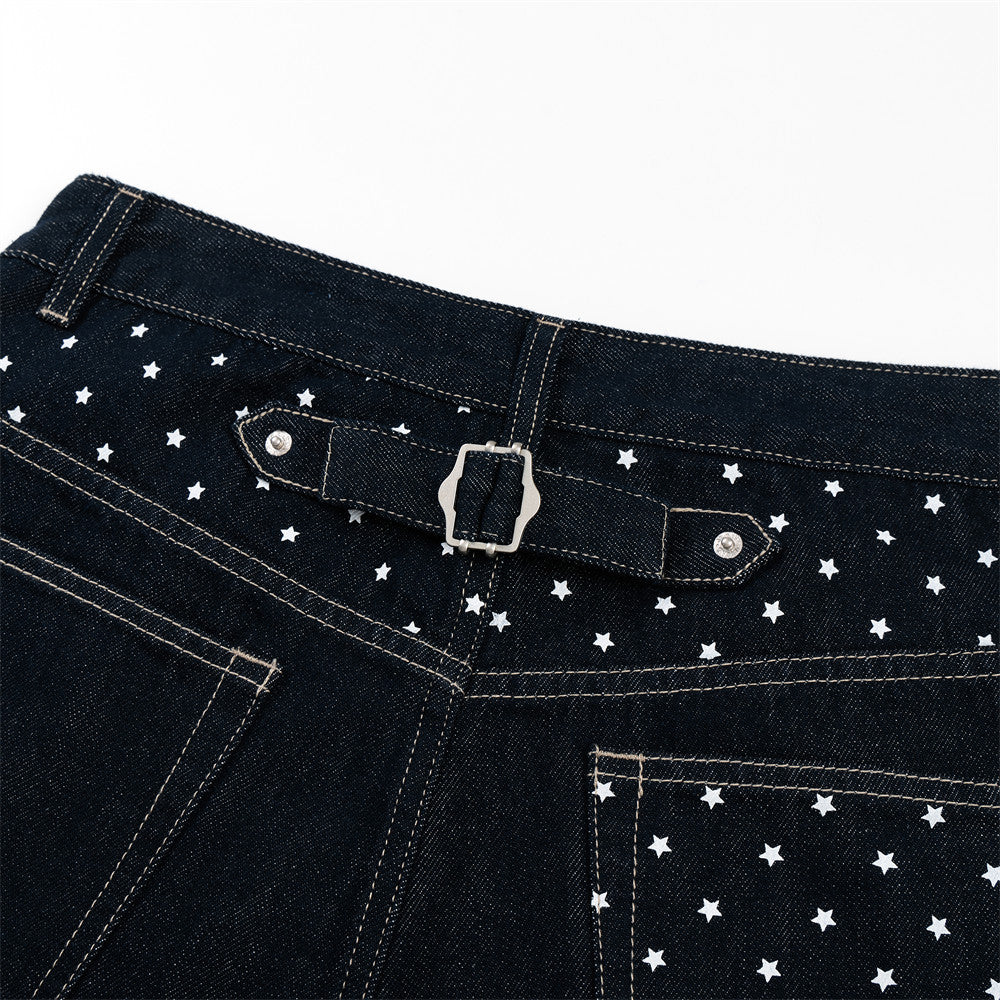 Jean homme wide leg délavé foncé avec détail de broderie étoile