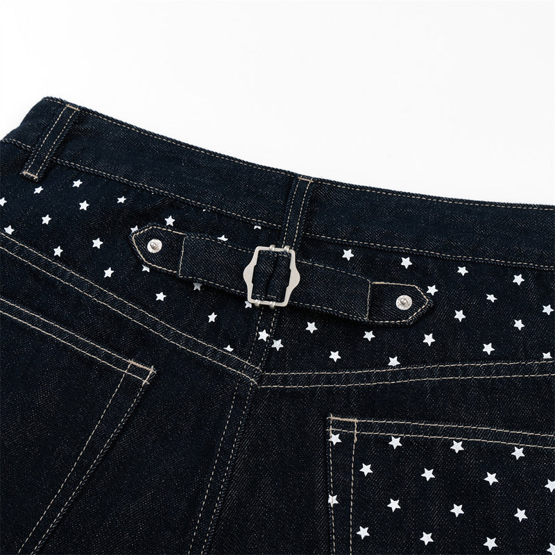 Jean homme wide leg délavé foncé avec détail de broderie étoile