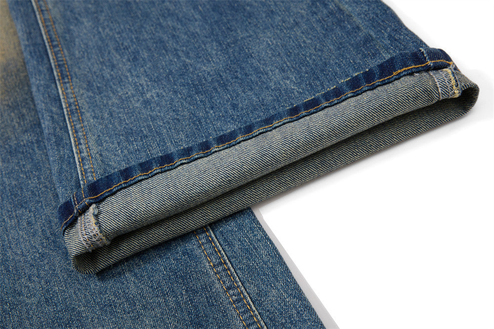 Men's Distressed Flare Jeans – Vintage Mud-Dye Wide Leg Denim