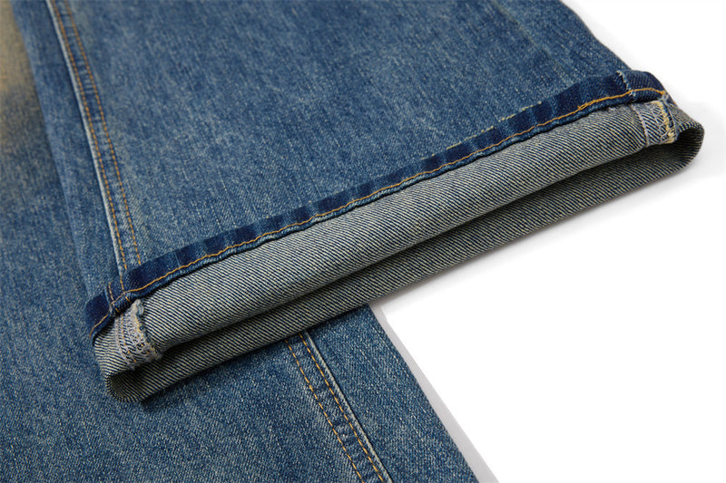 Men's Distressed Flare Jeans – Vintage Mud-Dye Wide Leg Denim