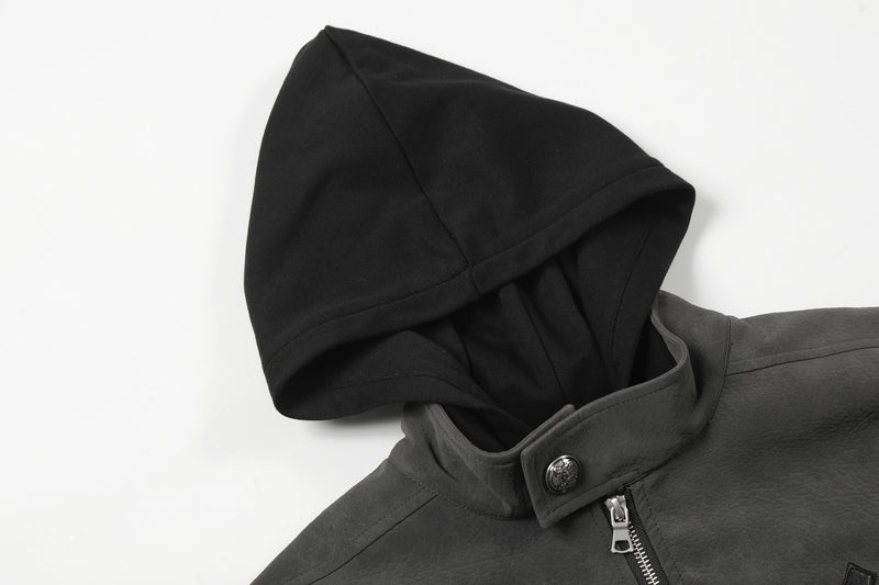 Blouson bomber oversize à capuche, vintage américain, broderie et suédine PU – Veste moto