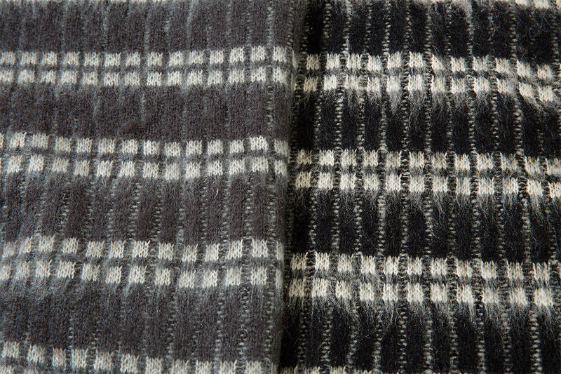Striped Knit Sweater with Polo Collar – Oversized Fuzzy Texture