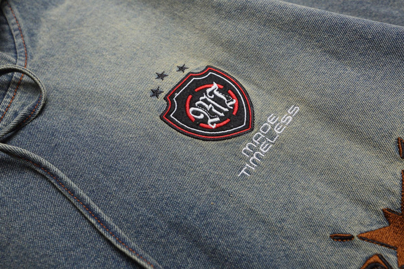 Denim Hoodie Vintage Washed Made Timeless Embroidery Oversized Fit