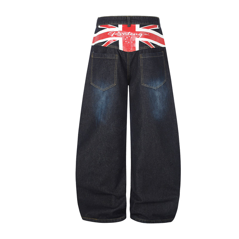 Jean baggy délavé clair – Denim à jambes larges avec imprimé Union Jack