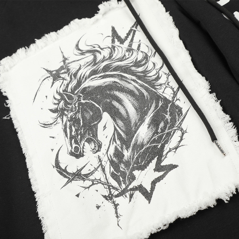 Pantalon de survêtement homme à jambes larges, motif graphique – Écusson licorne et slogan imprimé noir