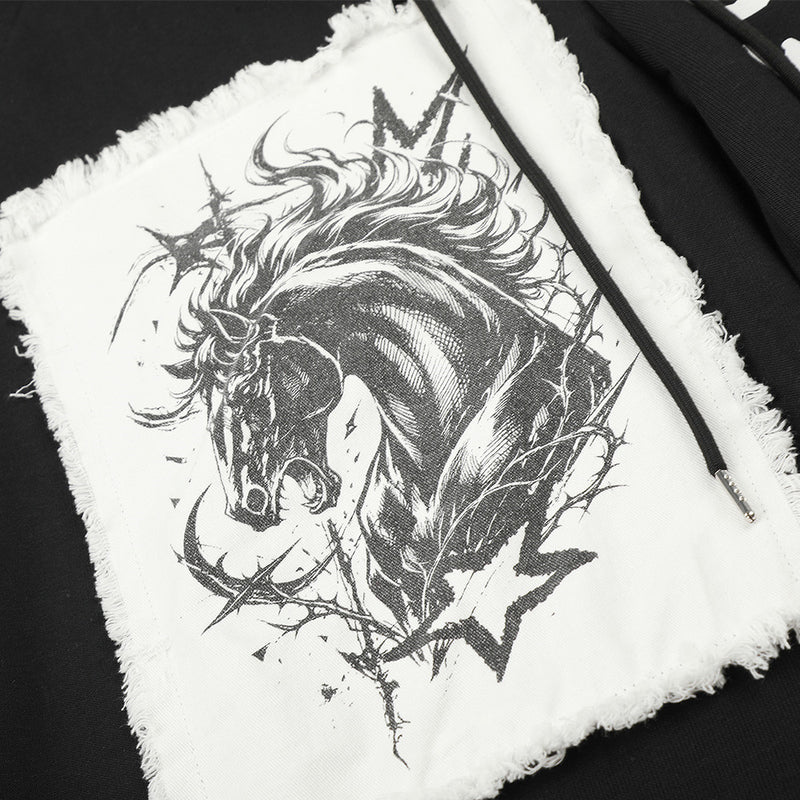 Pantalon de survêtement homme à jambes larges, motif graphique – Écusson licorne et slogan imprimé noir