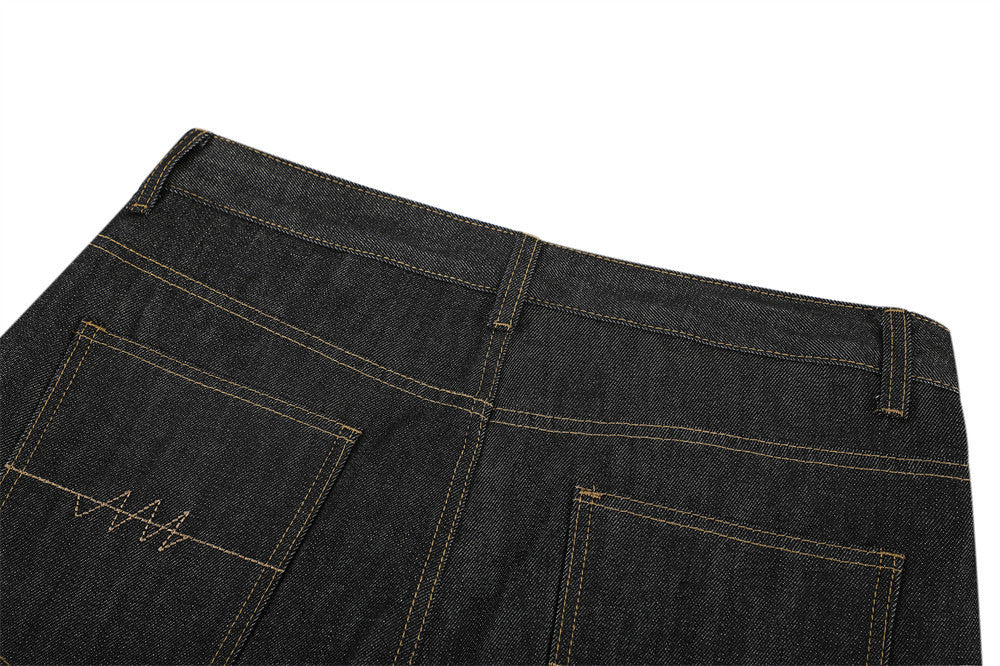 Raw Denim Flare Jeans with Diagonal Button Fly & Deconstructed Wide Leg