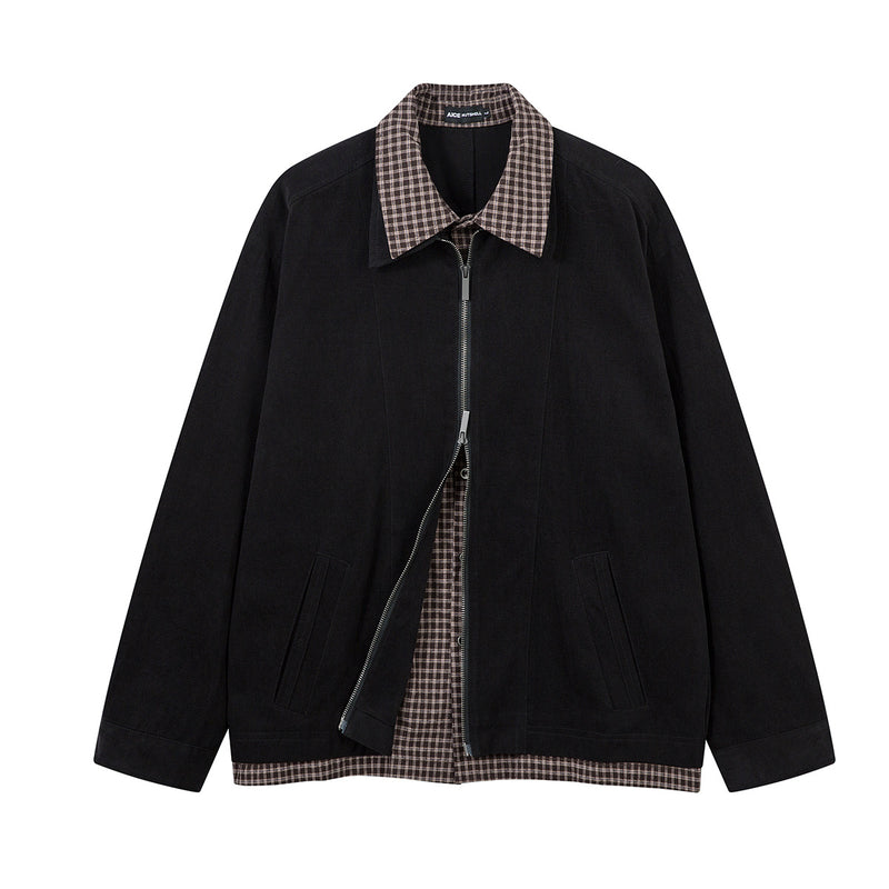 Men's Plaid-Lined Zip-Up Harrington Jacket – Layered Collar Workwear Coat