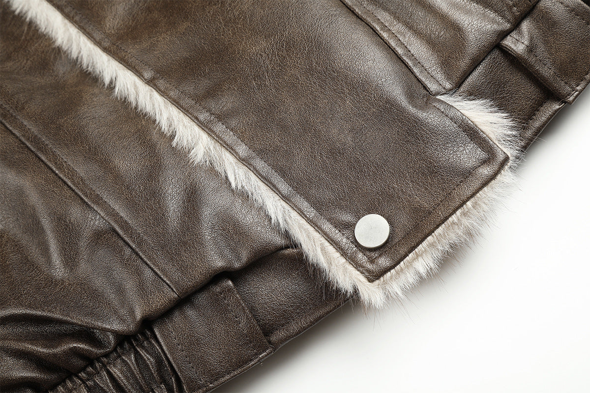 Faux Leather Fur-Lined Bomber Jacket – Cold Weather Motorcycle Jacket with