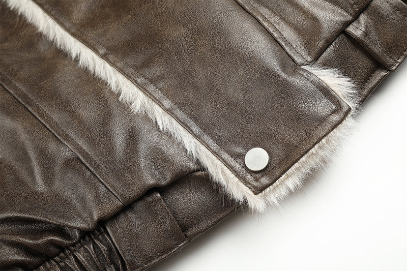 Faux Leather Fur-Lined Bomber Jacket – Cold Weather Motorcycle Jacket with