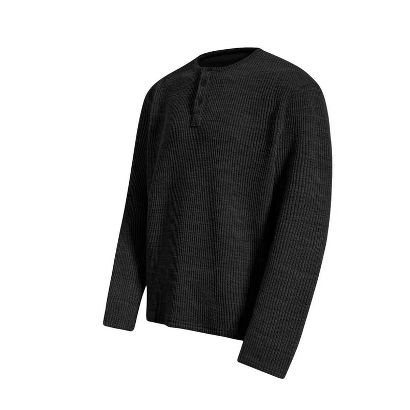Men's Waffle Knit Henley Long Sleeve Shirt – Relaxed Fit Vintage Tee