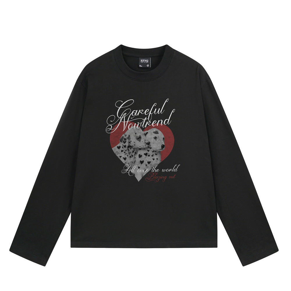 Dalmatian Heart Graphic Long Sleeve T-Shirt – Oversized Relaxed Fit