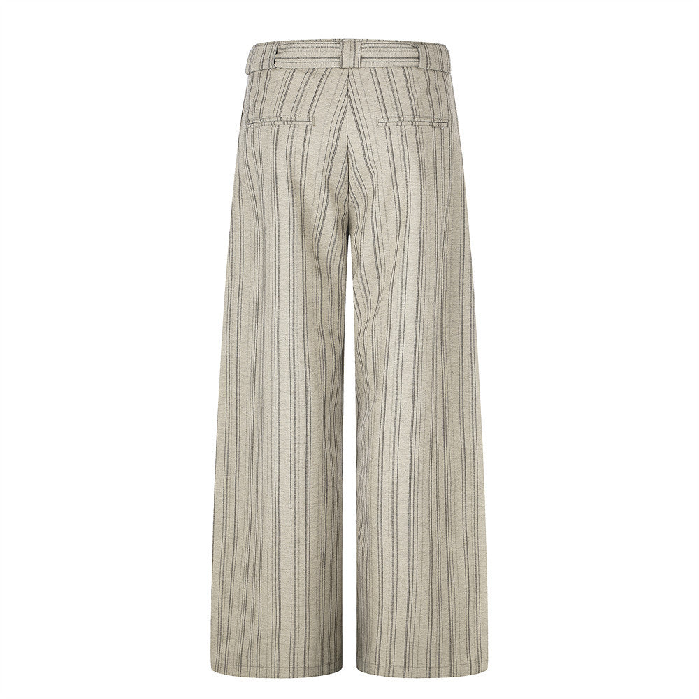 Men's Striped Wide-Leg Trousers with Button Fly and Belt