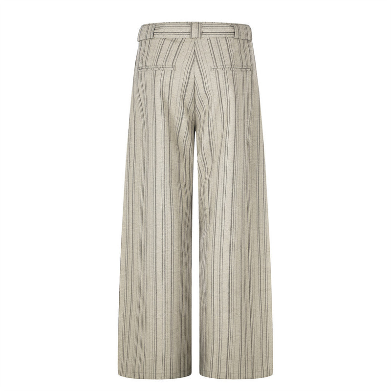 Men's Striped Wide-Leg Trousers with Button Fly and Belt