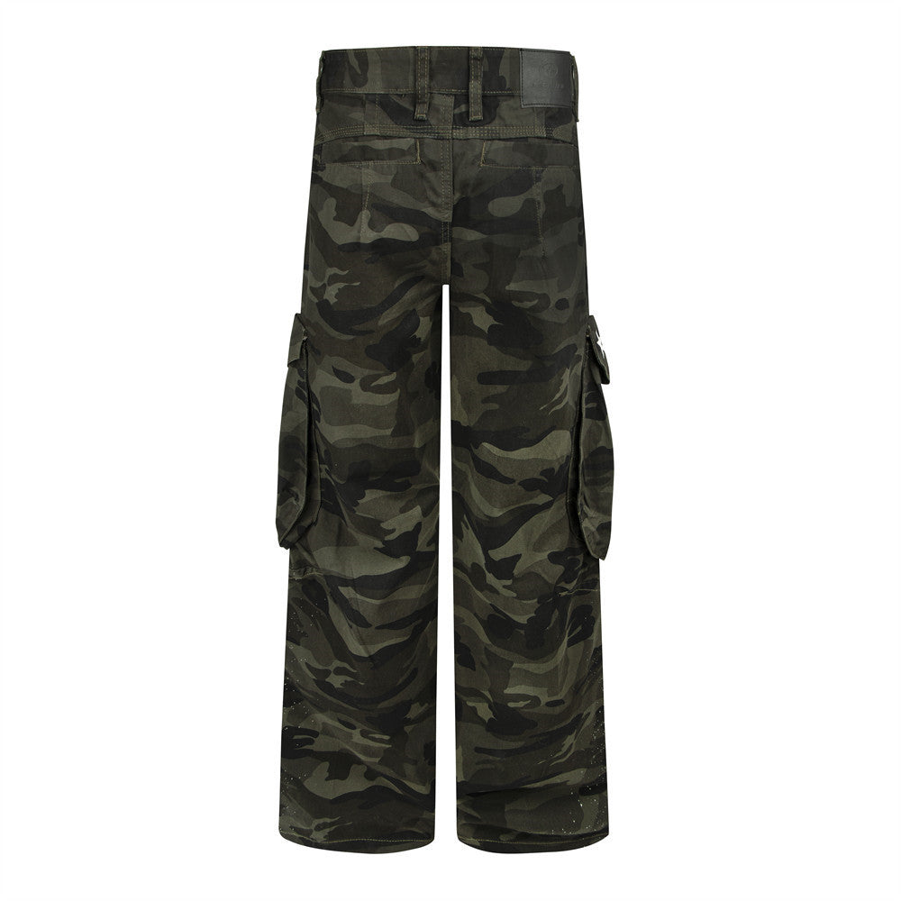 Baggy Green Cargo Pants – Wide-Leg Camo Multi-Pocket Streetwear Trousers