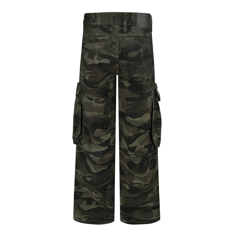 Baggy Green Cargo Pants – Wide-Leg Camo Multi-Pocket Streetwear Trousers