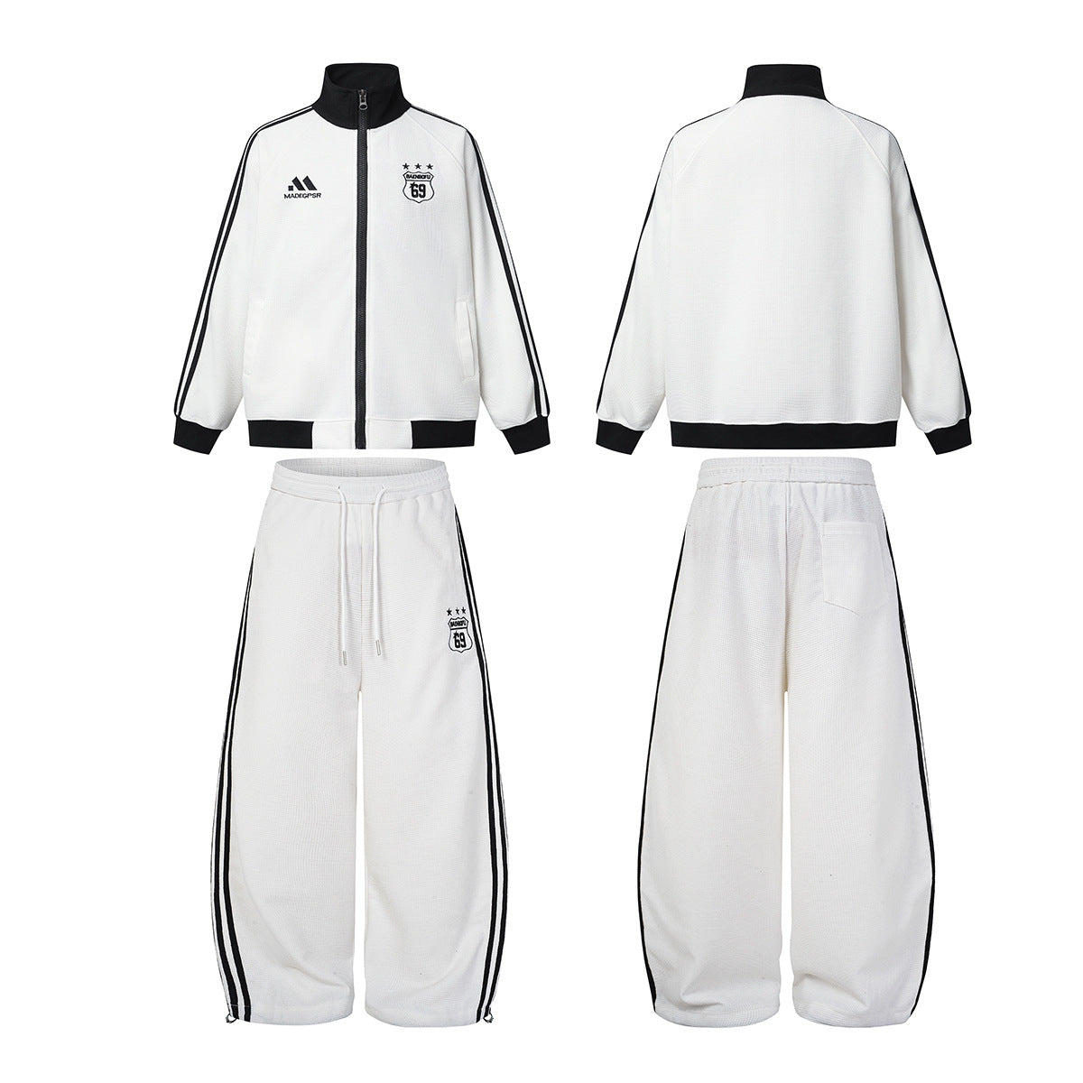 Retro-Soccer-Trainingsjacke & Wide-Leg-Trainingshose – Stickabzeichen, Streifen