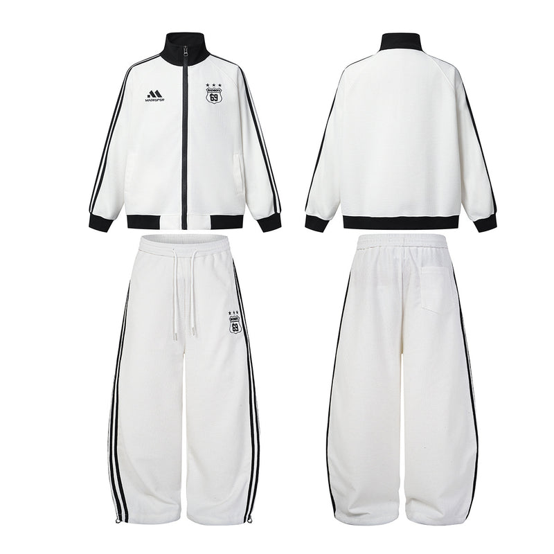 Retro-Soccer-Trainingsjacke & Wide-Leg-Trainingshose – Stickabzeichen, Streifen