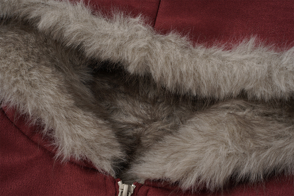 Bomber en suédine avec capuche en fausse fourrure – Manteau d’hiver oversize