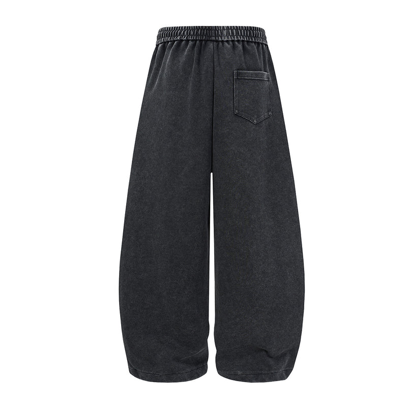 Wide-Leg Sweatpants – Acid Wash Vintage Varsity Graphic, Relaxed Fit
