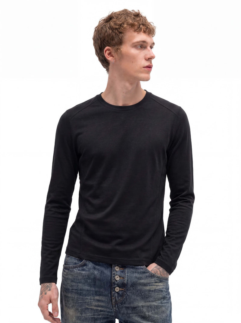 Men's Long Sleeve Crew Neck T-Shirt – Slim Fit Raglan Shoulder Tee