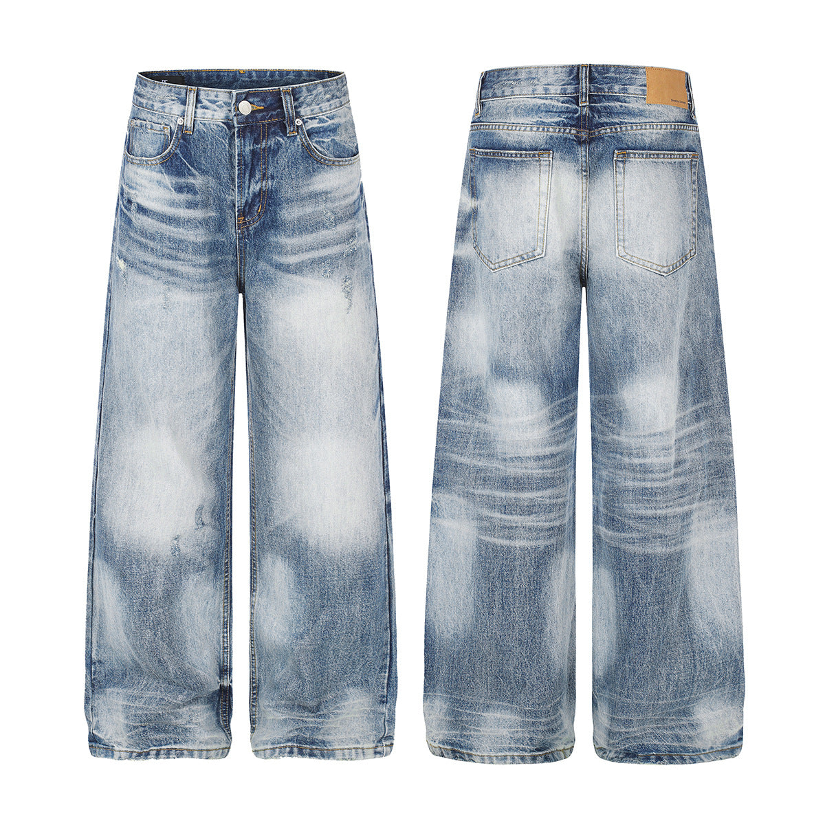 Jean baggy délavé clair – Pantalon droit en denim délavé, jambes larges et détails usés