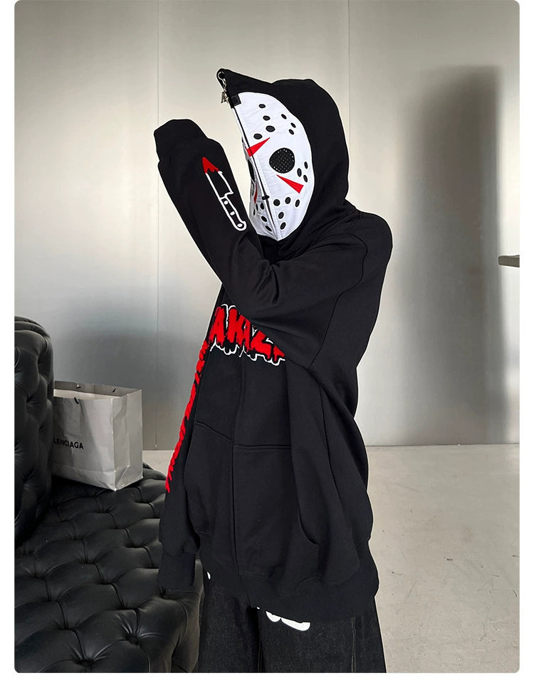 Friday the 13th Hoodie - 400GSM Oversized Jason Mask Zip-Up Horror Movie Sweatshirt